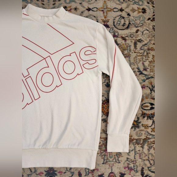 Adidas Womens White Mauve Oversized Pullover Sweatshirt lightweight Top, sz  SZ - Picture 5 of 14